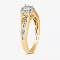(H-I / I1-I2) Womens 1/2 CT. T.W. Lab Grown White Diamond 14K Gold Round Side Stone Halo Engagement Ring
