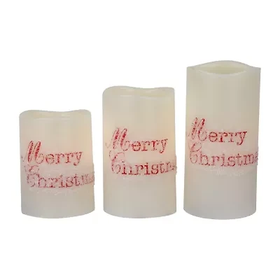 Northlight Led Frosted "Merry" Wax Pillar - 6in - Set Of 3 Flameless Candle