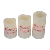 Northlight Led Frosted "Merry" Wax Pillar - 6in - Set Of 3 Flameless Candle
