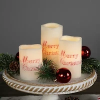 Northlight Led Frosted "Merry" Wax Pillar - 6in - Set Of 3 Flameless Candle
