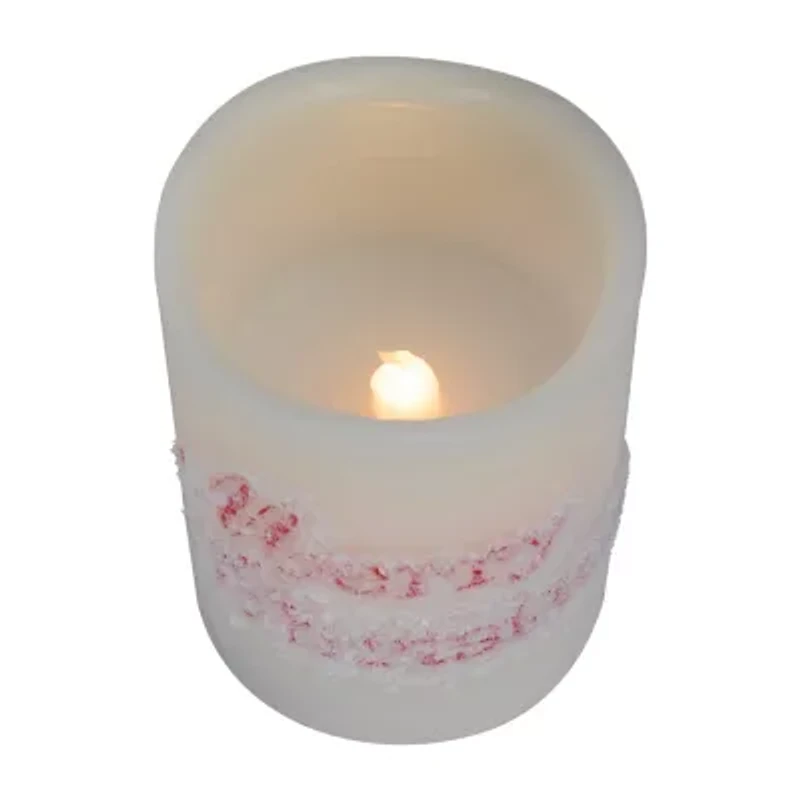 Northlight Led Frosted "Merry" Wax Pillar - 6in - Set Of 3 Flameless Candle