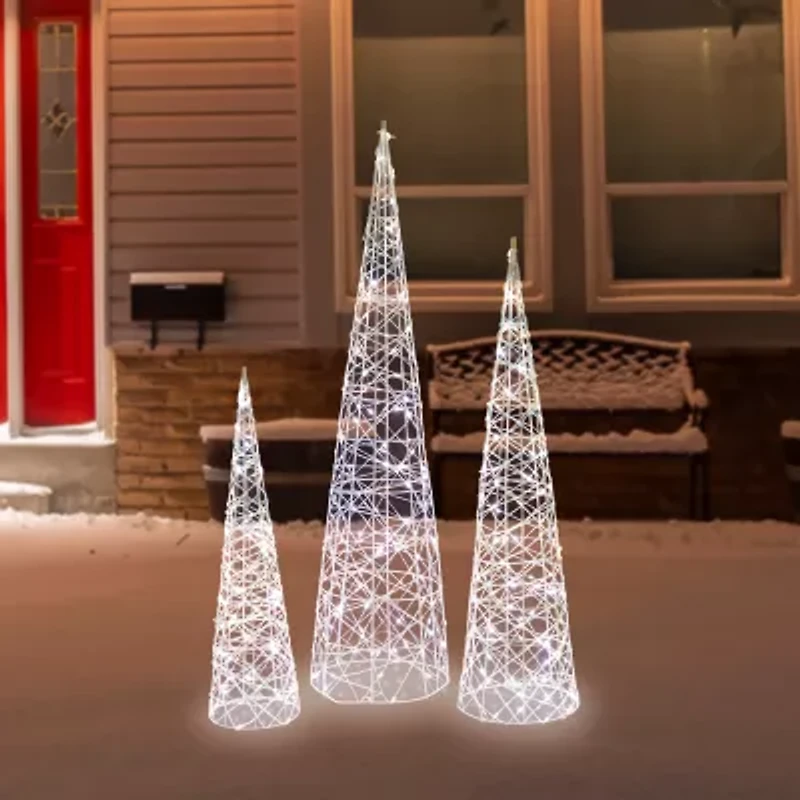 Northlight Led Lighted Twinkle Cone Trees - 39.5in - Silver - Set Of 3 Christmas Yard Art
