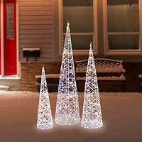 Northlight Led Lighted Twinkle Cone Trees - 39.5in - Silver - Set Of 3 Christmas Yard Art