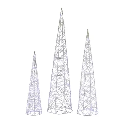 Northlight Led Lighted Twinkle Cone Trees - 39.5in - Silver - Set Of 3 Christmas Yard Art