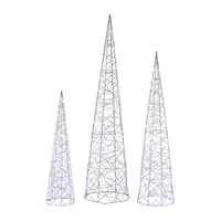 Northlight Led Lighted Twinkle Cone Trees - 39.5in - Silver - Set Of 3 Christmas Yard Art