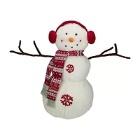 Northlight Plush Snowman With Button Snowflakes And Earmuffs - 21.5in - Christmas Tabletop Decor