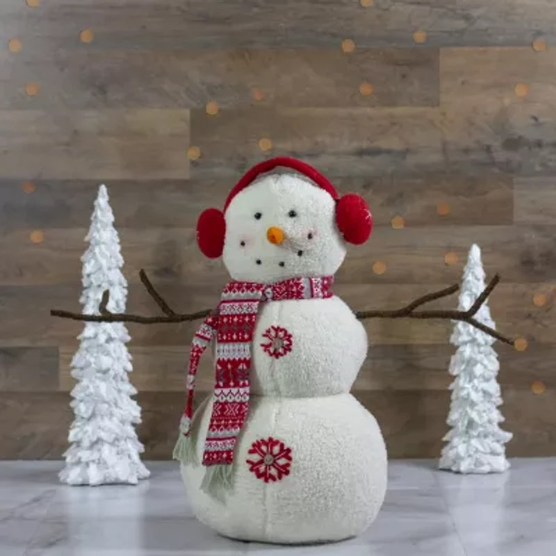 Northlight Plush Snowman With Button Snowflakes And Earmuffs - 21.5in - Christmas Tabletop Decor