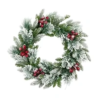 Northlight Real Touch™️ Flocked Calloway Fir With Berries - 24in - Unlit Wreath