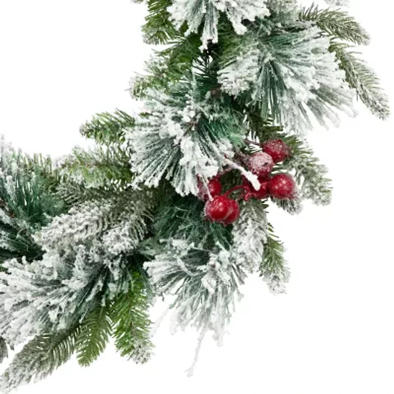 Northlight Real Touch™️ Flocked Calloway Fir With Berries - 24in - Unlit Wreath