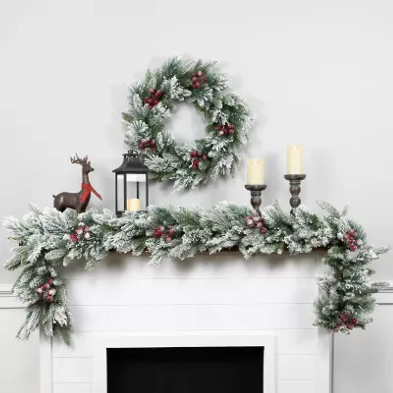 Northlight Real Touch™️ Flocked Calloway Fir With Berries - 24in - Unlit Wreath