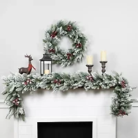 Northlight Real Touch™️ Flocked Calloway Fir With Berries - 24in - Unlit Wreath