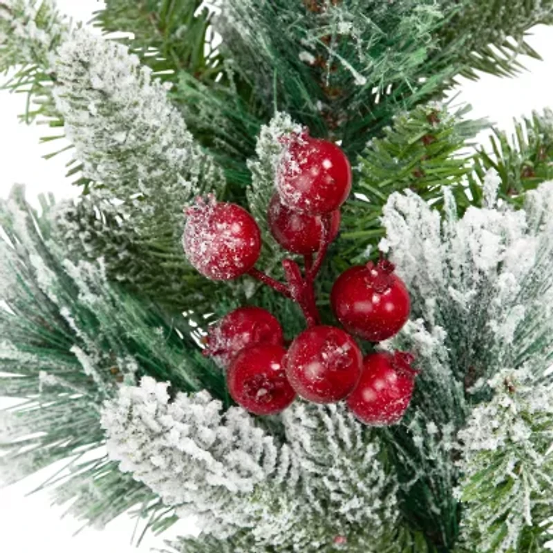 Northlight Real Touch™️ Flocked Calloway Fir With Berries - 24in - Unlit Wreath