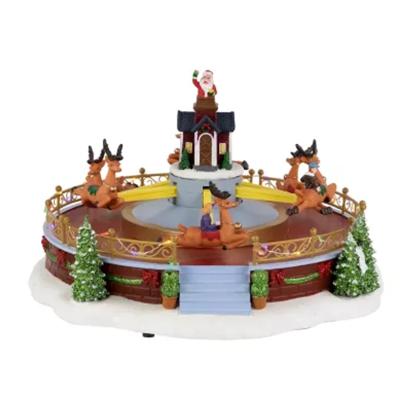 Northlight Animated And Musical Reindeer Ride Led Lighted - 12in Plays Music Christmas Village