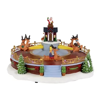 Northlight Animated And Musical Reindeer Ride Led Lighted - 12in Plays Music Christmas Village