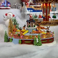 Northlight Animated And Musical Reindeer Ride Led Lighted - 12in Plays Music Christmas Village