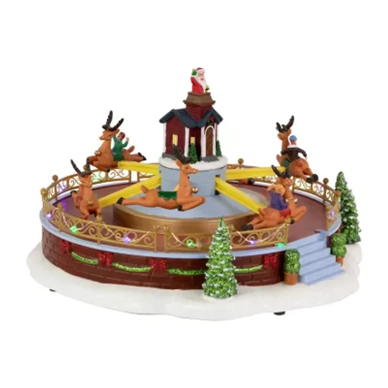 Northlight Animated And Musical Reindeer Ride Led Lighted - 12in Plays Music Christmas Village