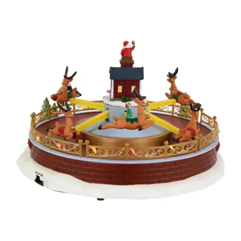 Northlight Animated And Musical Reindeer Ride Led Lighted - 12in Plays Music Christmas Village