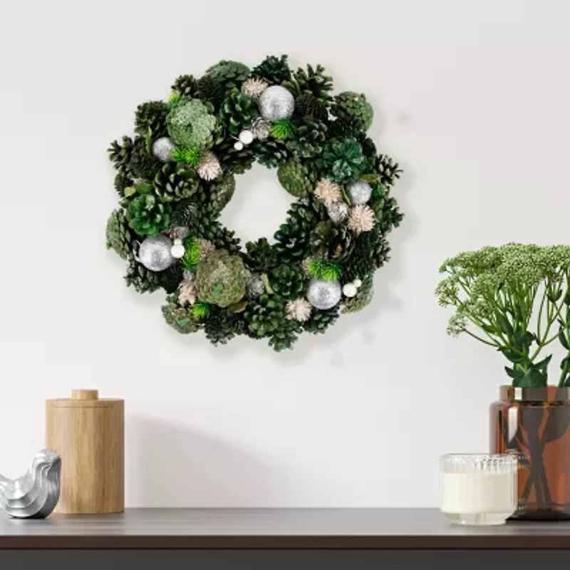 Northlight Green Pinecone And Foliage 14in Unlit Wreath