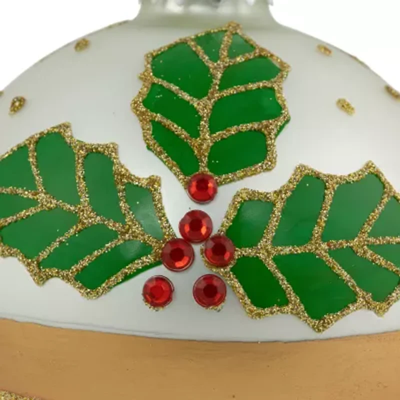 Northlight Set Of 2 Holly And Berries Glittered Glass Ball 4in Christmas Ornament