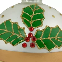 Northlight Set Of 2 Holly And Berries Glittered Glass Ball 4in Christmas Ornament