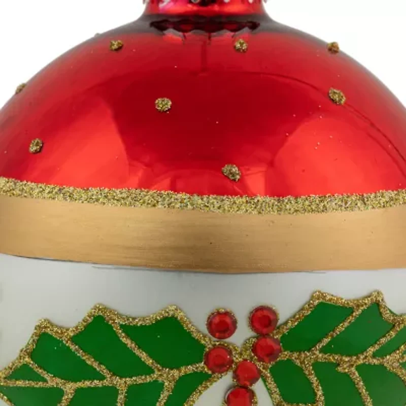 Northlight Set Of 2 Holly And Berries Glittered Glass Ball 4in Christmas Ornament