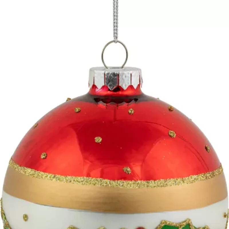 Northlight Set Of 2 Holly And Berries Glittered Glass Ball 4in Christmas Ornament