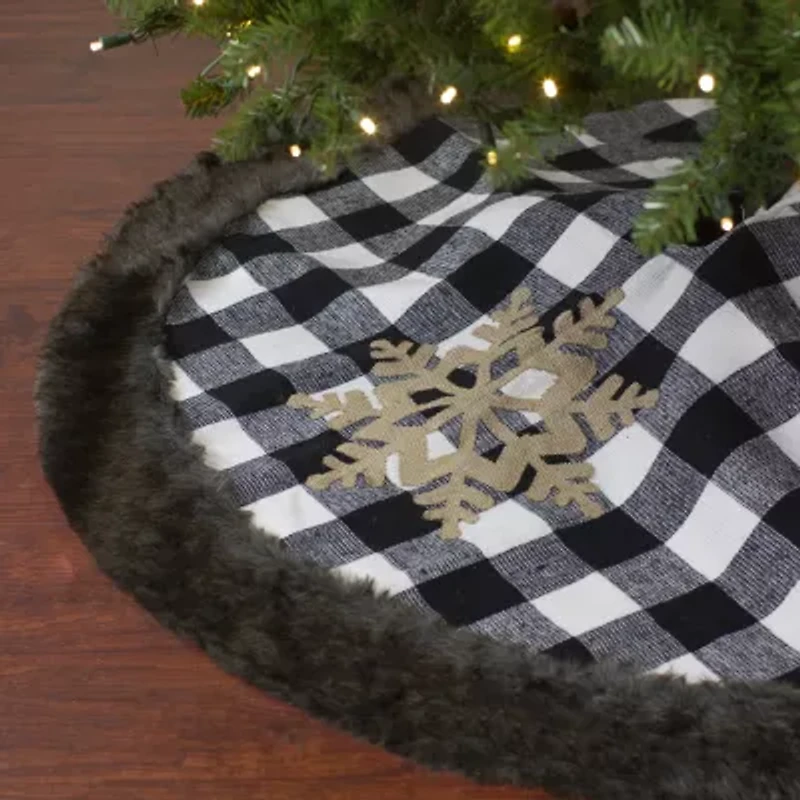 Northlight 48in Black And White Buffalo Plaid With Burlap Snowflake Indoor Tree Skirt