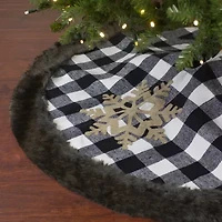 Northlight 48in Black And White Buffalo Plaid With Burlap Snowflake Indoor Tree Skirt