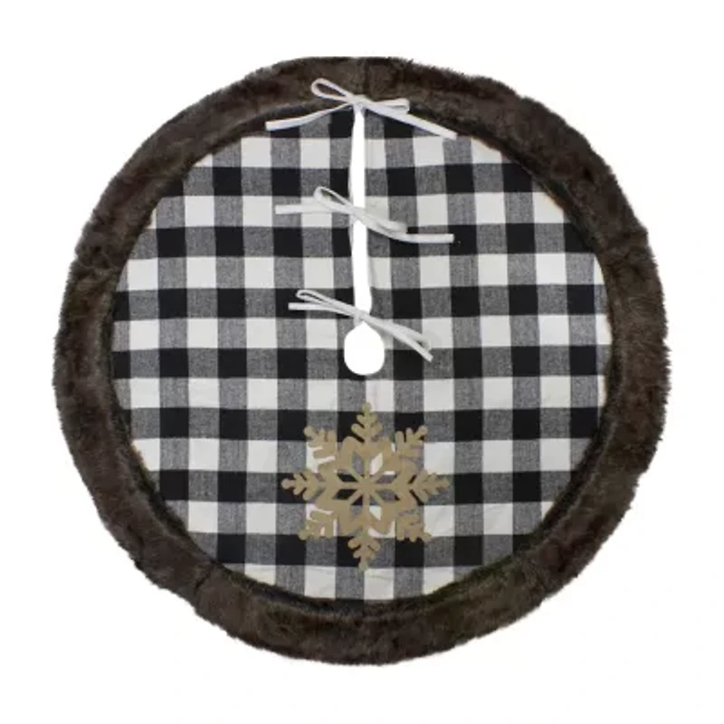 Northlight 48in Black And White Buffalo Plaid With Burlap Snowflake Indoor Tree Skirt