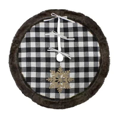 Northlight 48in Black And White Buffalo Plaid With Burlap Snowflake Indoor Tree Skirt