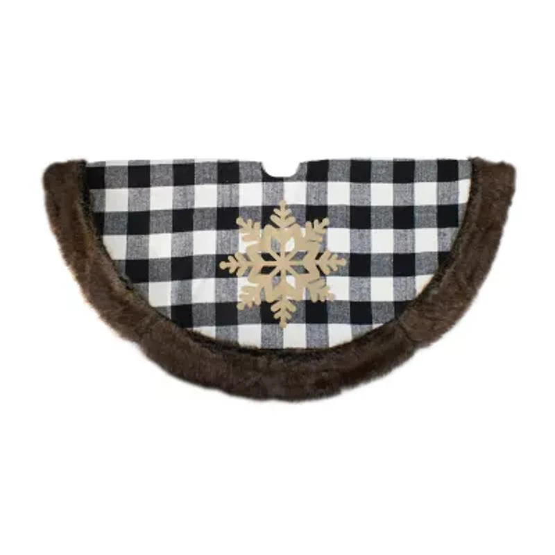 Northlight 48in Black And White Buffalo Plaid With Burlap Snowflake Indoor Tree Skirt