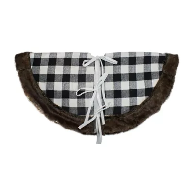 Northlight 48in Black And White Buffalo Plaid With Burlap Snowflake Indoor Tree Skirt