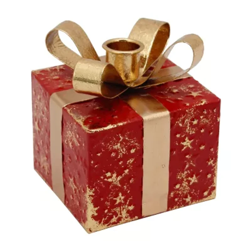 Northlight 4.5in Red Metal Gift Box Taper Candle Holder