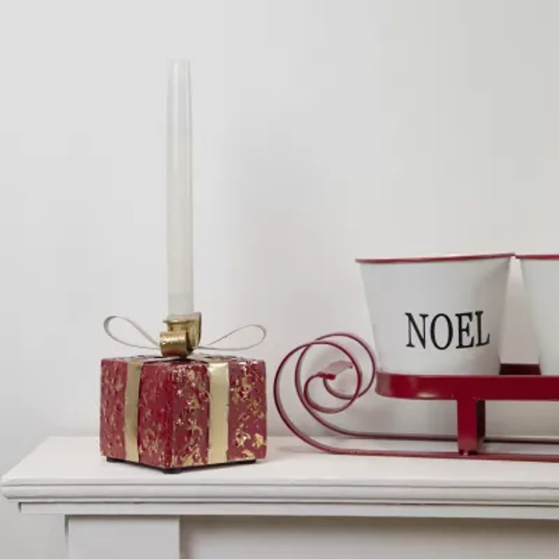 Northlight 4.5in Red Metal Gift Box Taper Candle Holder