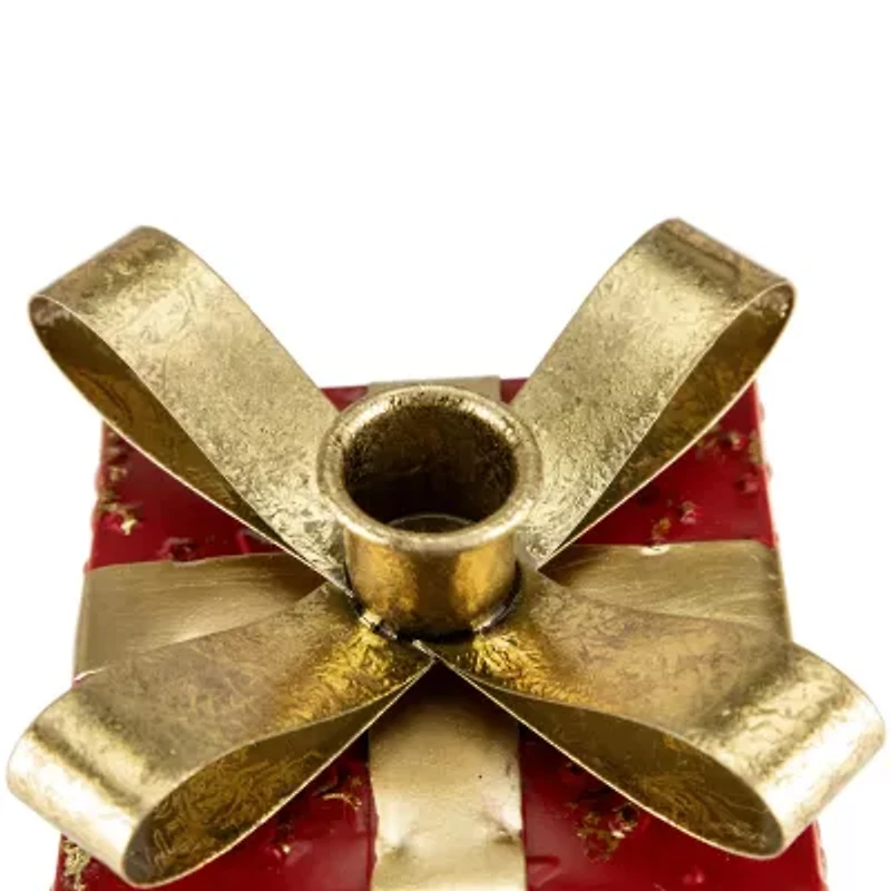 Northlight 4.5in Red Metal Gift Box Taper Candle Holder