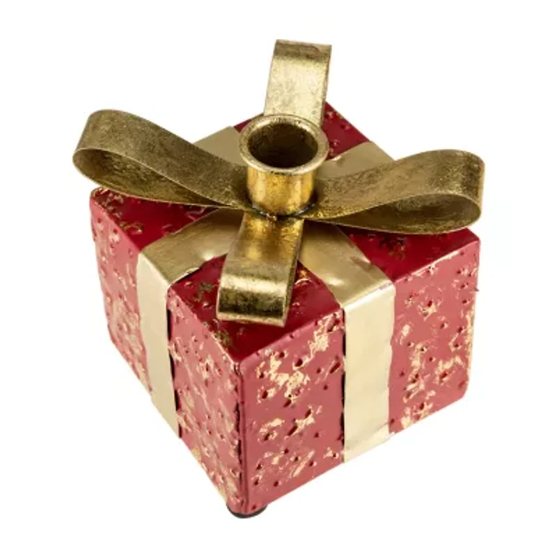 Northlight 4.5in Red Metal Gift Box Taper Candle Holder