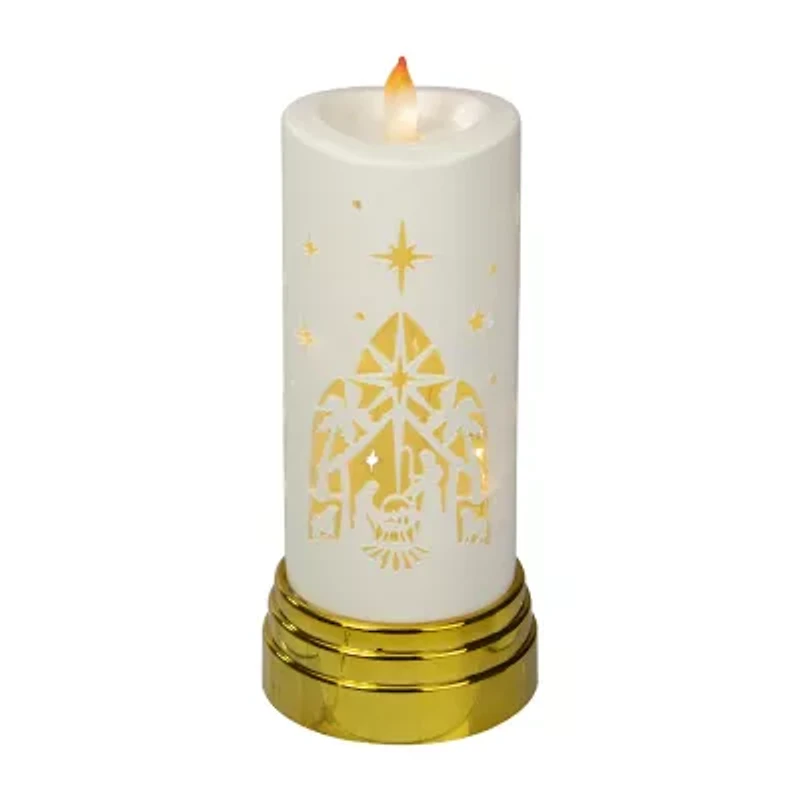 Northlight 9in Gold And White Nativity Scene Flameless Candle