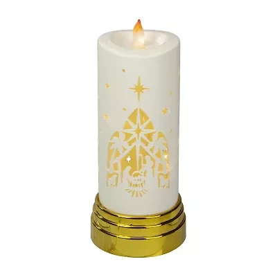 Northlight 9in Gold And White Nativity Scene Flameless Candle