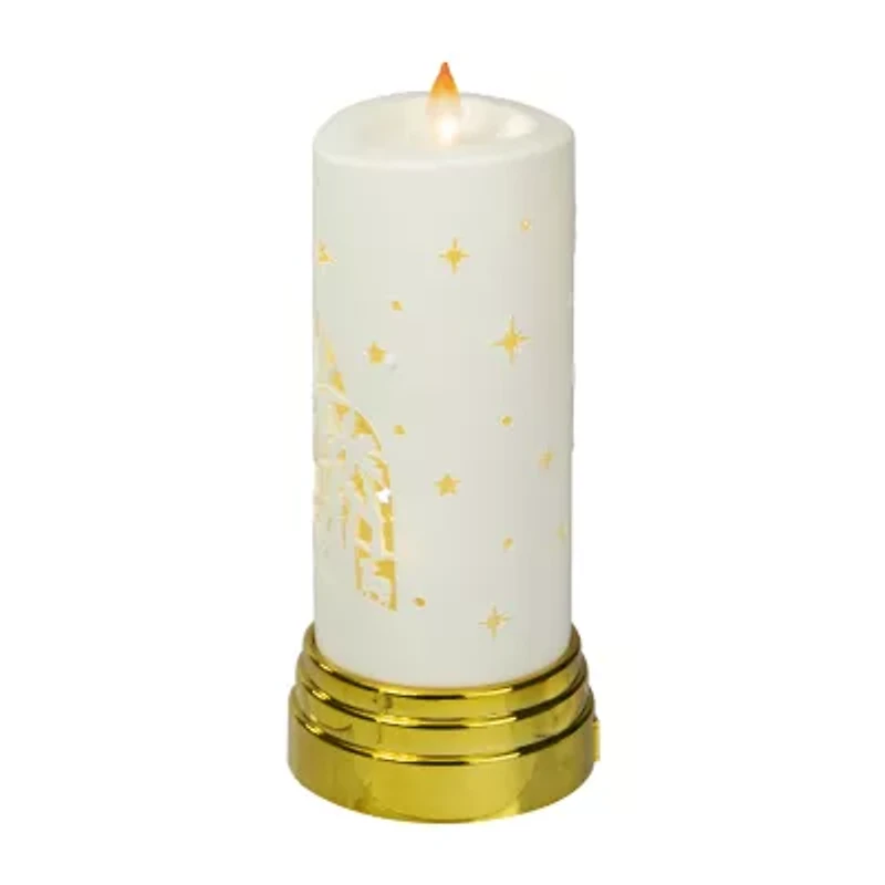 Northlight 9in Gold And White Nativity Scene Flameless Candle