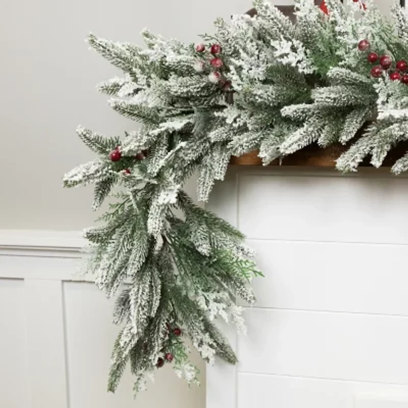 Northlight Real Touch™️ Flocked Wind River Fir With Berries - 7ft X 12in - Unlit Christmas Indoor Garland