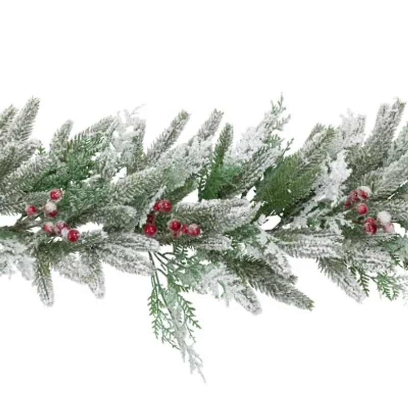 Northlight Real Touch™️ Flocked Wind River Fir With Berries - 7ft X 12in - Unlit Christmas Indoor Garland