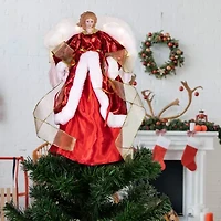 Northlight Angel With Lighted Wings - 14in - Red And White Christmas Tree Topper