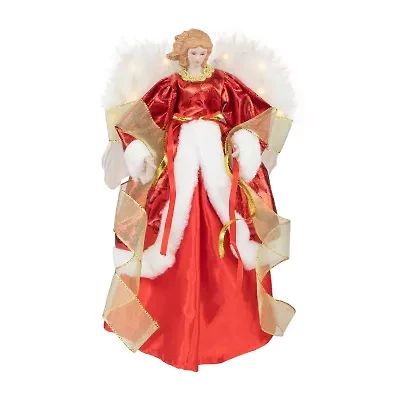 Northlight Angel With Lighted Wings - 14in - Red And White Christmas Tree Topper
