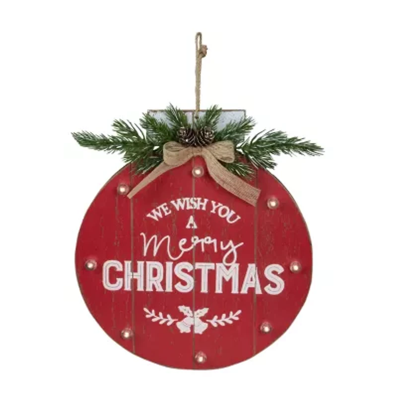 Northlight 13.75in B/O Red Ornament "We Wish You A Merry Christmas" Wall Sign