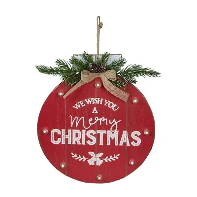 Northlight 13.75in B/O Red Ornament "We Wish You A Merry Christmas" Wall Sign