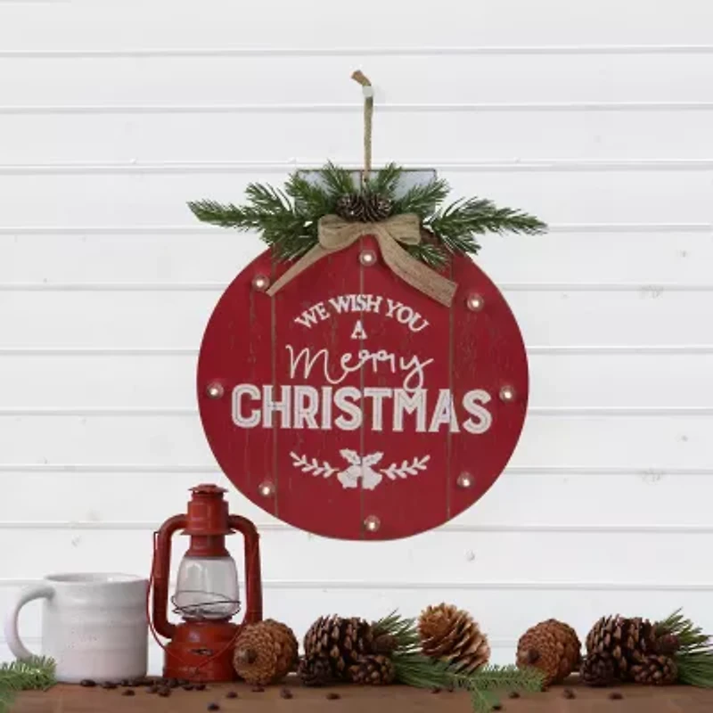 Northlight 13.75in B/O Red Ornament "We Wish You A Merry Christmas" Wall Sign