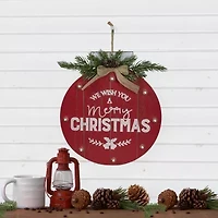 Northlight 13.75in B/O Red Ornament "We Wish You A Merry Christmas" Wall Sign