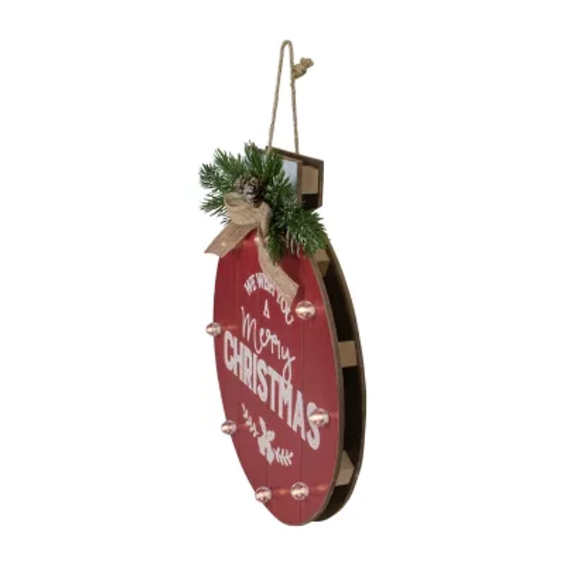 Northlight 13.75in B/O Red Ornament "We Wish You A Merry Christmas" Wall Sign