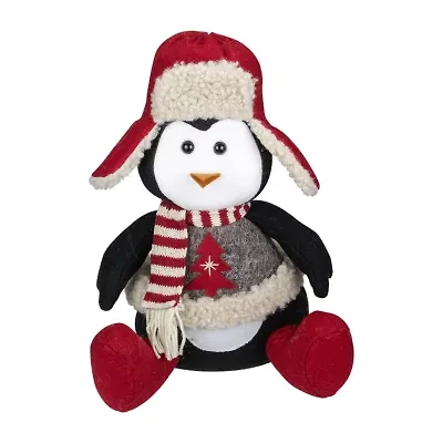 Northlight Sitting Winter Penguin With Trapper Hat - 12in Christmas Tabletop Decor