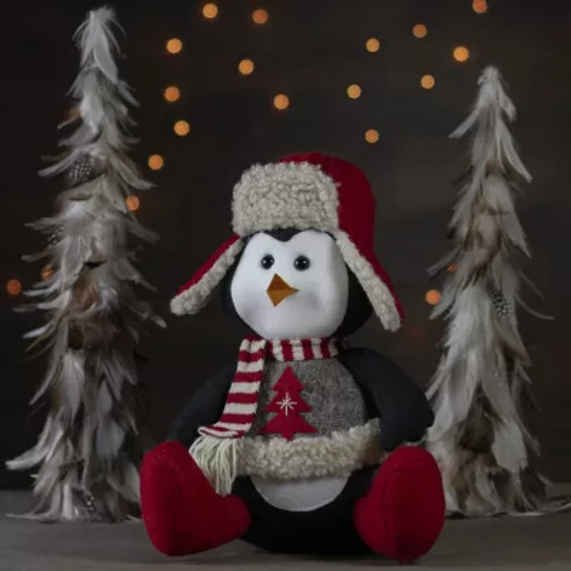 Northlight Sitting Winter Penguin With Trapper Hat - 12in Christmas Tabletop Decor